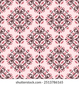 Vector de lujo rosa y marrón sin patrón. Ornamento, tradicional, étnico, árabe, turco, motivos indios. Ideal para tela y textiles, Fondo de pantalla, diseño de embalaje o cualquier idea deseada.