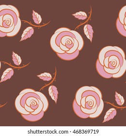 Pink, brown and orange vector roses petals.