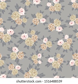 pink and brown vector flowers pattern on grey background