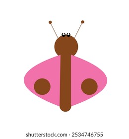 A Pink and brown vector illustration of one butterfly is flying on a white background