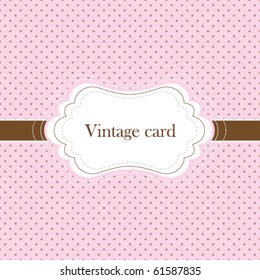 Pink and brown vintage card, polka dot design