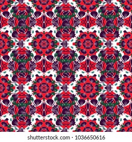 Pink, brown and white abstract seamless pattern, Indian ornament. Print for fabric or textile. Wrapping and scrapbook paper. Vector floral mandala.