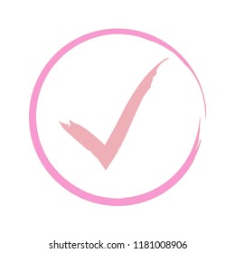 Pink Brush Approval Tick in Round Frame Vector Illustration