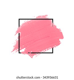 Pink brush paint texture design over square frame vector illustration. Grunge texture element design. Original rough paper hand crafted vector. Perfect design for headline, logo and banner. 