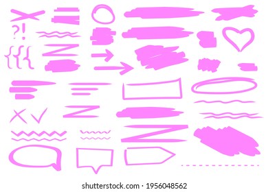 Pink pink brush shapes on white background. Abstract background set. Pastel color. Stock image. Vector illustration. EPS 10.