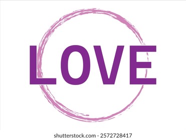 Pink brush stroke circle with purple love word