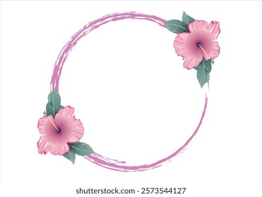 Pink brush stroke circle with two pink flowers
