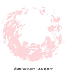 Pink brush stroke in the form of a circle. Drawing created in ink sketch handmade technique. Isolated on white background.