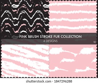 Pink Brush stroke fur collection includes 4 design swatches for fashion prints, homeware, graphics, backgrounds