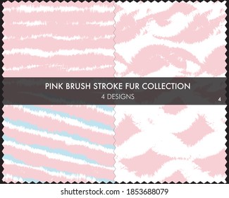 Pink Brush stroke fur collection includes 4 design swatches for fashion prints, homeware, graphics, backgrounds