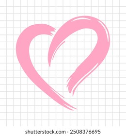 Pink brush stroke heart. Vector illustration.