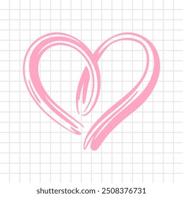 Pink brush stroke heart. Vector illustration.