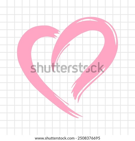 Pink brush stroke heart. Vector illustration.
