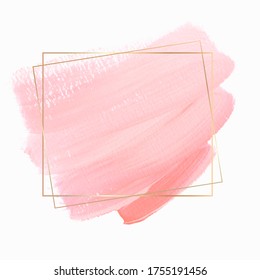 Pink brush stroke paint background vector over golden frame. Perfect design for headline and sale banner. 