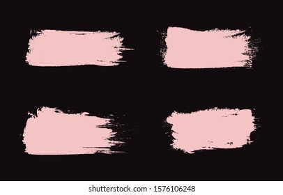 Pink brush stroke set isolated on black background. Trendy brush stroke for pink ink paint, grunge splash, dirt banner, watercolor design and dirty texture.Creative art concept,vector illustration