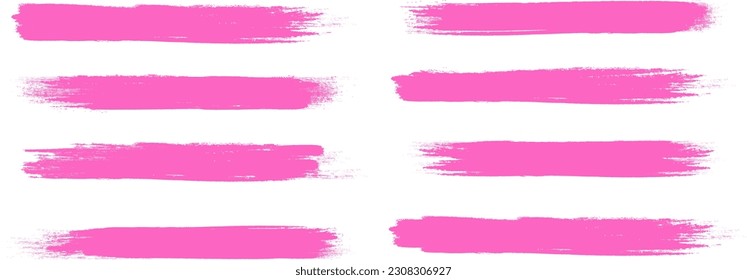 El trazo de pincel rosado está aislado en el fondo. Vector de trazo de pincel para pintura de tinta, elemento de diseño de grunge, banner de suciedad, diseño de acuarela, textura sucia. Icono de pincel de moda, ilustración vectorial