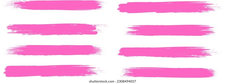 Pink brush stroke set isolated on background. Paint brush stroke vector for ink paint, grunge design element, dirt banner, watercolor design, dirty texture. Trendy brush stroke, vector illustration