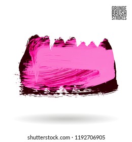 Pink  brush stroke and texture. Grunge vector abstract hand - painted element. Underline and border design.
