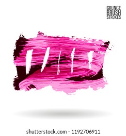 Pink  brush stroke and texture. Grunge vector abstract hand - painted element. Underline and border design.