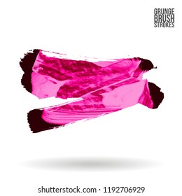 Pink  brush stroke and texture. Grunge vector abstract hand - painted element. Underline and border design.