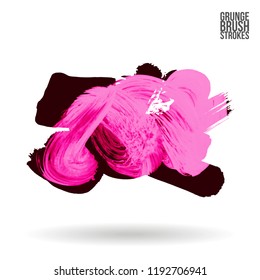 Pink  brush stroke and texture. Grunge vector abstract hand - painted element. Underline and border design.