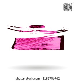 Pink  brush stroke and texture. Grunge vector abstract hand - painted element. Underline and border design.