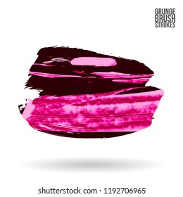 Pink  brush stroke and texture. Grunge vector abstract hand - painted element. Underline and border design.