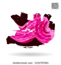 Pink  brush stroke and texture. Grunge vector abstract hand - painted element. Underline and border design.