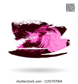 Pink  brush stroke and texture. Grunge vector abstract hand - painted element. Underline and border design.