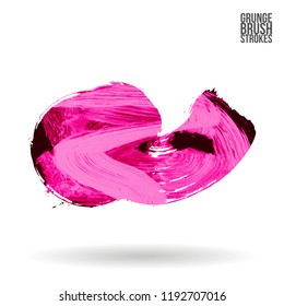 Pink  brush stroke and texture. Grunge vector abstract hand - painted element. Underline and border design.