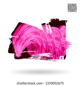 Pink brush stroke and texture. Grunge vector abstract hand - painted element. Underline and border design.