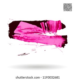 Pink brush stroke and texture. Grunge vector abstract hand - painted element. Underline and border design.