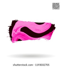 Pink brush stroke and texture. Grunge vector abstract hand - painted element. Underline and border design.