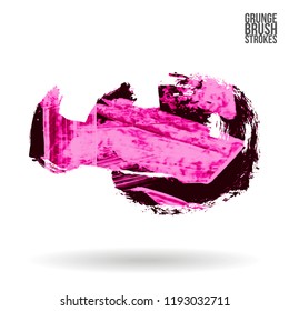 Pink brush stroke and texture. Grunge vector abstract hand - painted element. Underline and border design.