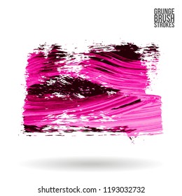 Pink brush stroke and texture. Grunge vector abstract hand - painted element. Underline and border design.