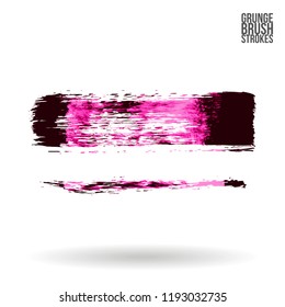 Pink brush stroke and texture. Grunge vector abstract hand - painted element. Underline and border design.