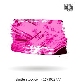 Pink brush stroke and texture. Grunge vector abstract hand - painted element. Underline and border design.