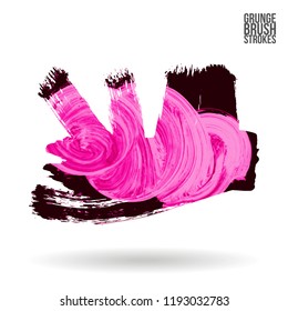 Pink brush stroke and texture. Grunge vector abstract hand - painted element. Underline and border design.