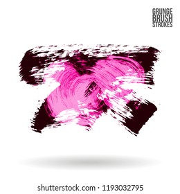 Pink brush stroke and texture. Grunge vector abstract hand - painted element. Underline and border design.