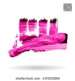 Pink brush stroke and texture. Grunge vector abstract hand - painted element. Underline and border design.