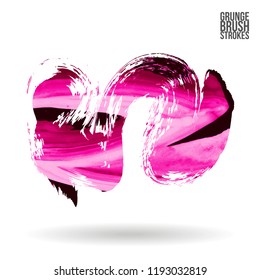 Pink brush stroke and texture. Grunge vector abstract hand - painted element. Underline and border design.