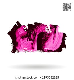 Pink brush stroke and texture. Grunge vector abstract hand - painted element. Underline and border design.