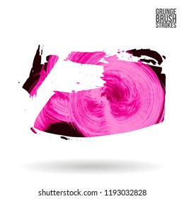 Pink brush stroke and texture. Grunge vector abstract hand - painted element. Underline and border design.