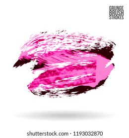 Pink brush stroke and texture. Grunge vector abstract hand - painted element. Underline and border design.