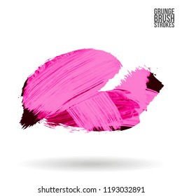 Pink brush stroke and texture. Grunge vector abstract hand - painted element. Underline and border design.
