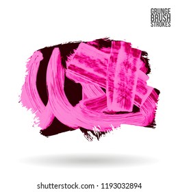 Pink brush stroke and texture. Grunge vector abstract hand - painted element. Underline and border design.