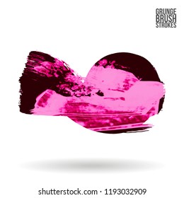 Pink brush stroke and texture. Grunge vector abstract hand - painted element. Underline and border design.
