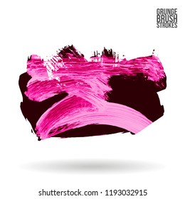Pink brush stroke and texture. Grunge vector abstract hand - painted element. Underline and border design.