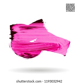 Pink brush stroke and texture. Grunge vector abstract hand - painted element. Underline and border design.
