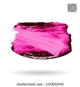 Pink brush stroke and texture. Grunge vector abstract hand - painted element. Underline and border design.